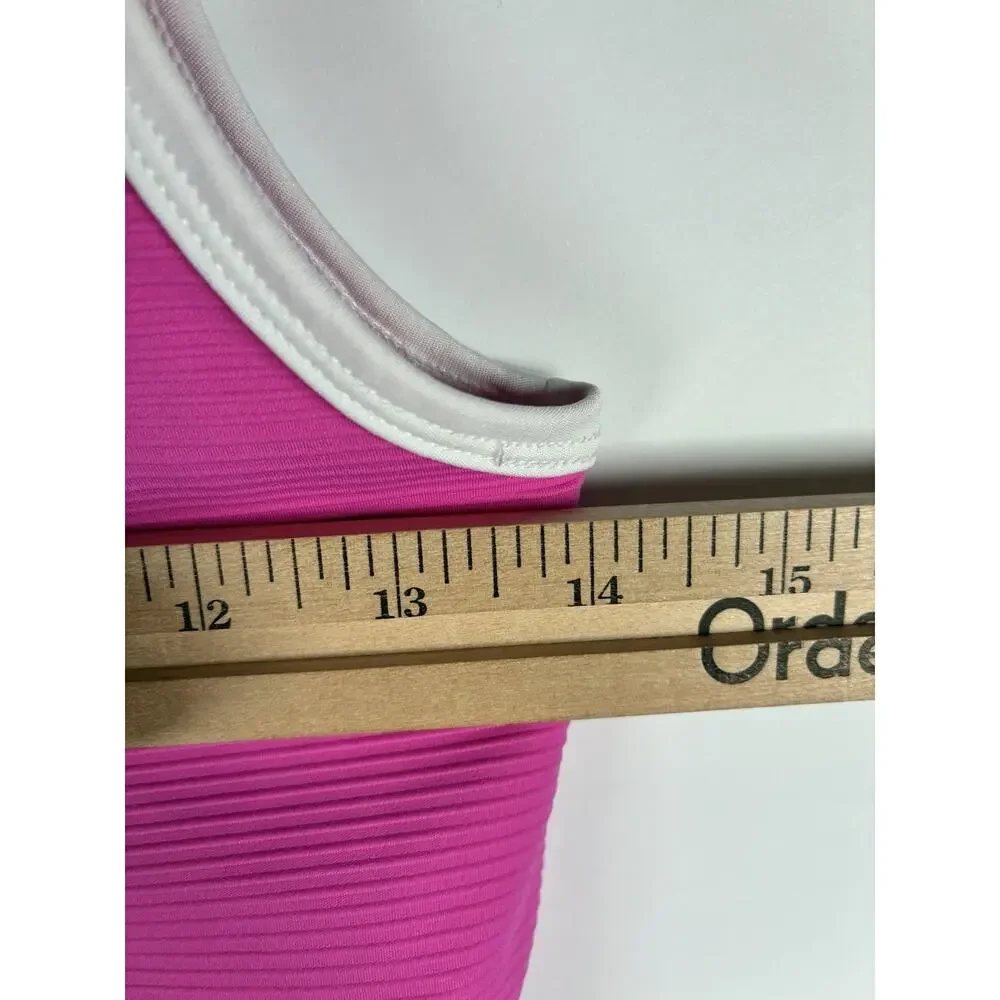 Beach Riot Sport bra Size M Hot Pink Racerback Ribbed swim top padded Activewear - Picture 6 of 6